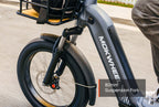 Folding three-wheel electric bike with 80mm suspension fork for enhanced shock absorption and comfort